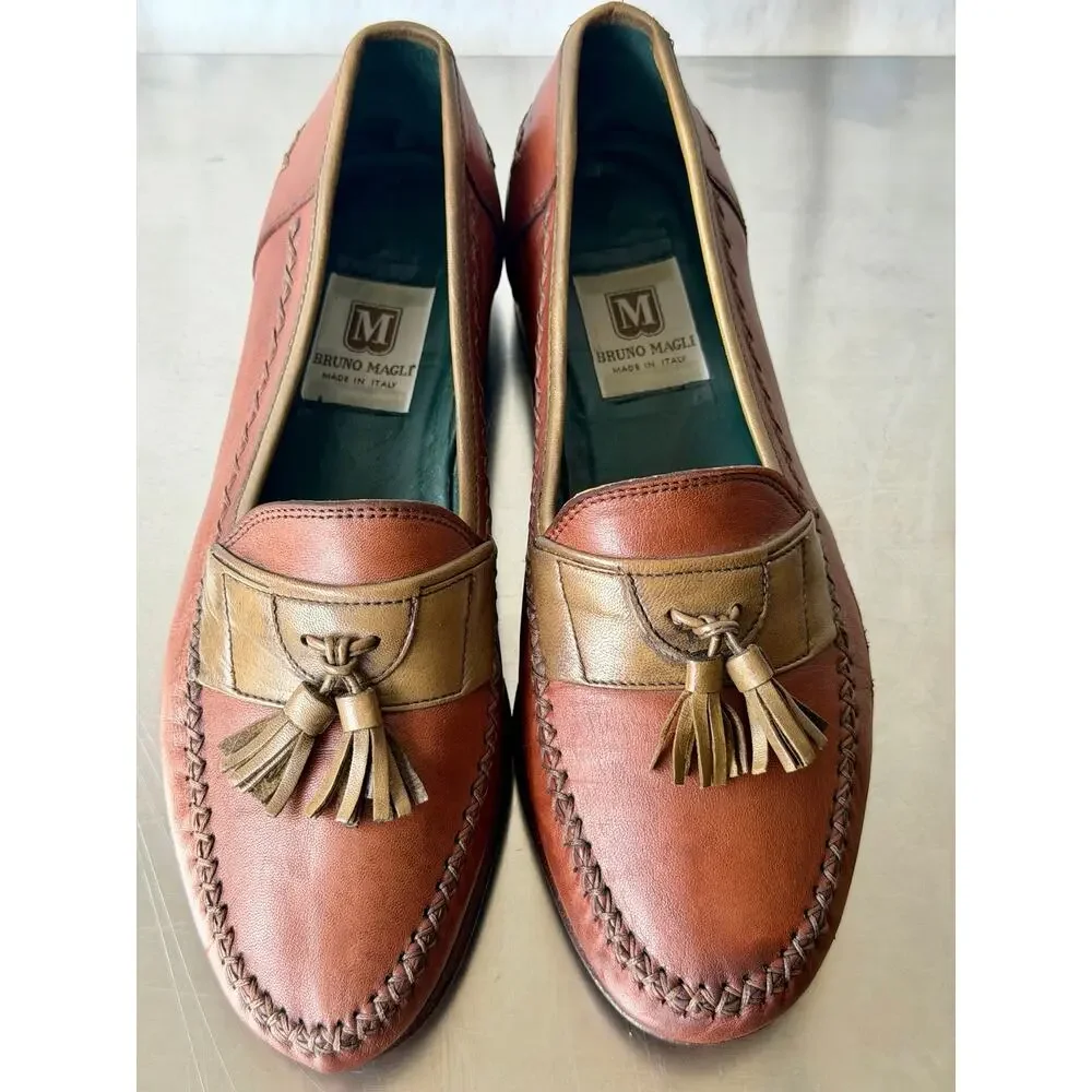 Bruno Magli Vintage Italian Leather Tassel Loafers Men Size 7.5 M